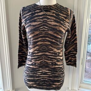 Talbots 100% Cashmere Sweater, 3/4 Sleeves, Animal Print, Small, EUC